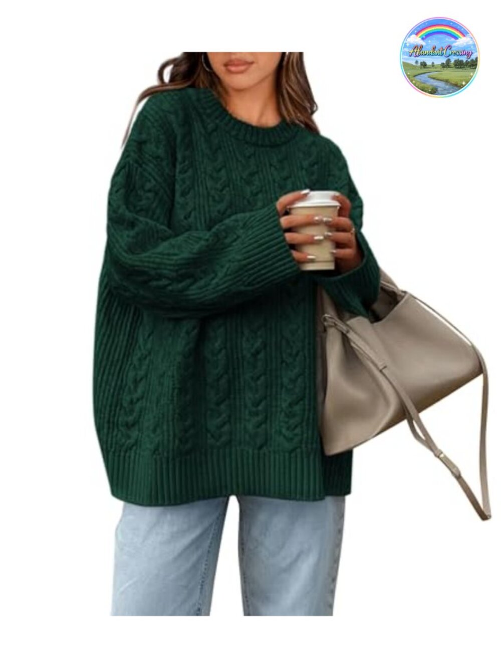 Cable Knit Oversized Crewneck Pullover Sweater